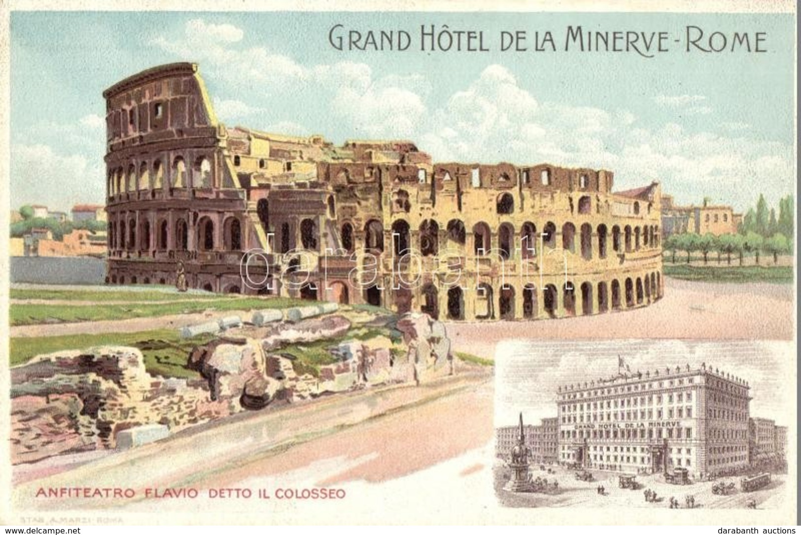 ** T2 Rome, Roma; Grand Hotel De La Minerve. Anfiteatro Flavio Detto Il Colosseo / Hotel Advertisement, Litho - Zonder Classificatie