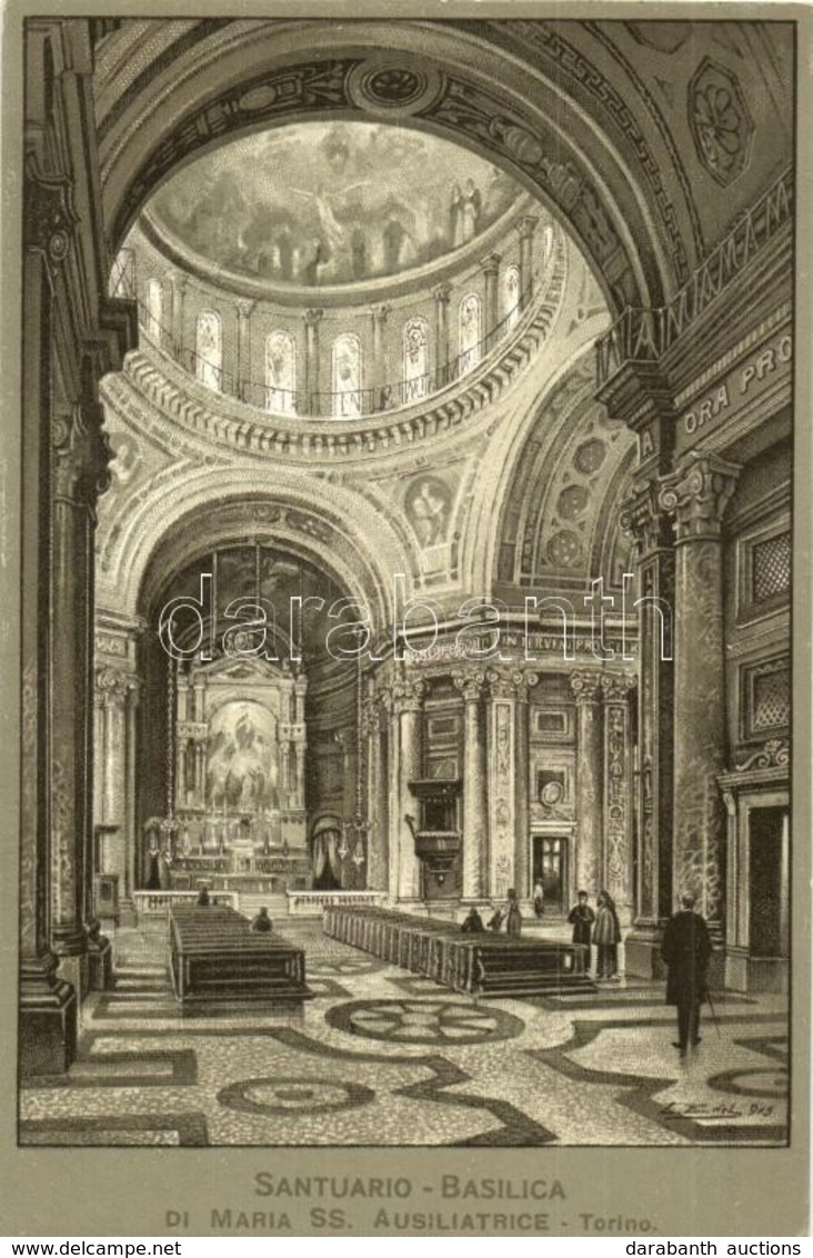 ** T1 Torino, Turin; Santuario Basilica, Di Maria Ss. Ausiliatrice / Church Interior, Litho, Artist Signed - Zonder Classificatie