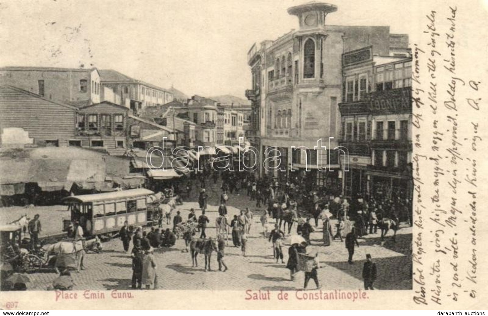 T3 Constantinople, Istanbul; Place Emin Eunu / Square, Horse-drawn Tram, Shops, Market (r) - Ohne Zuordnung