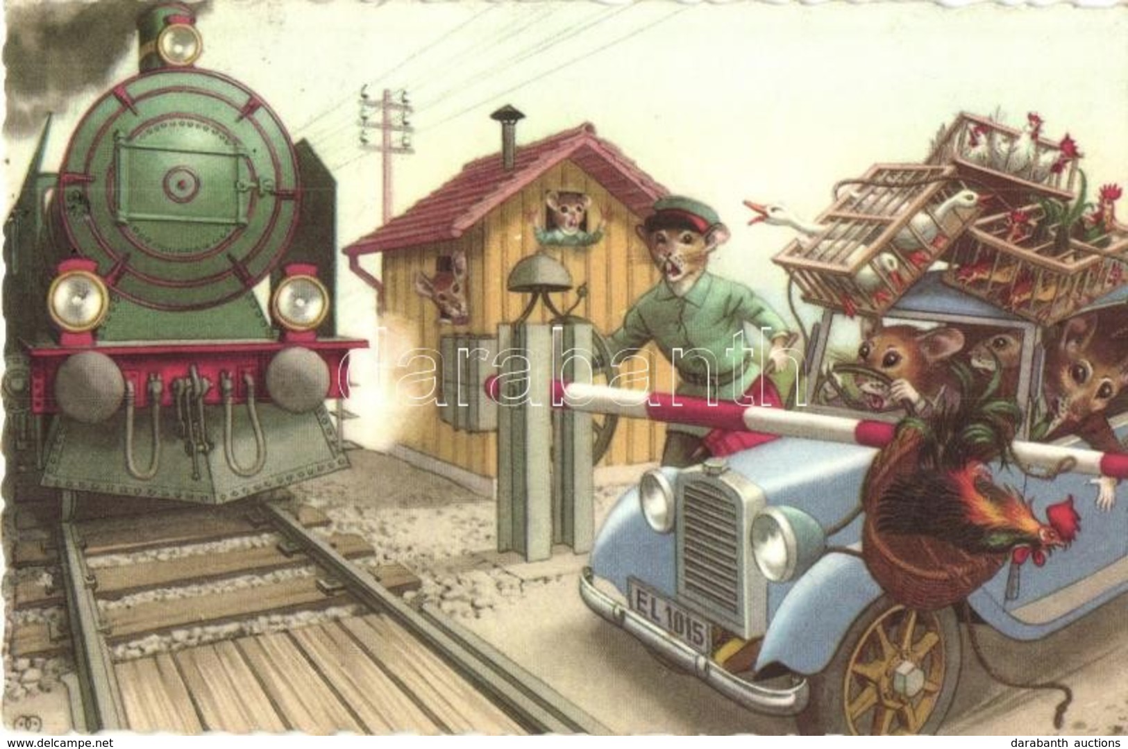 T2/T3 Mice In Railway Trouble With Locomotive. Alfred Mainzer - Modern Postcard (EK) - Ohne Zuordnung