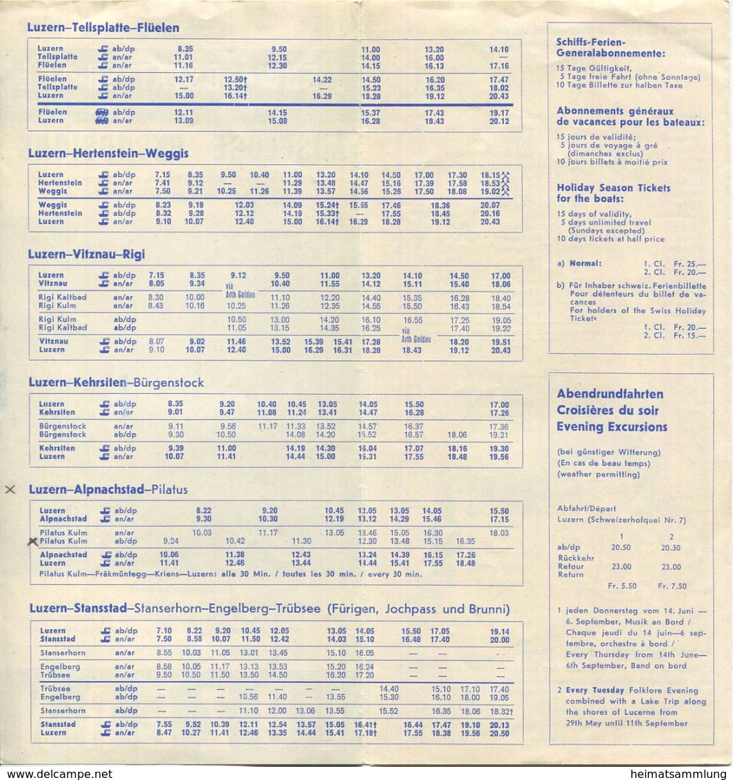 Schweiz - Vierwaldstätter See - Ausflüge Schiffe Und Bergbahnen - Faltblatt 1962 - Europa