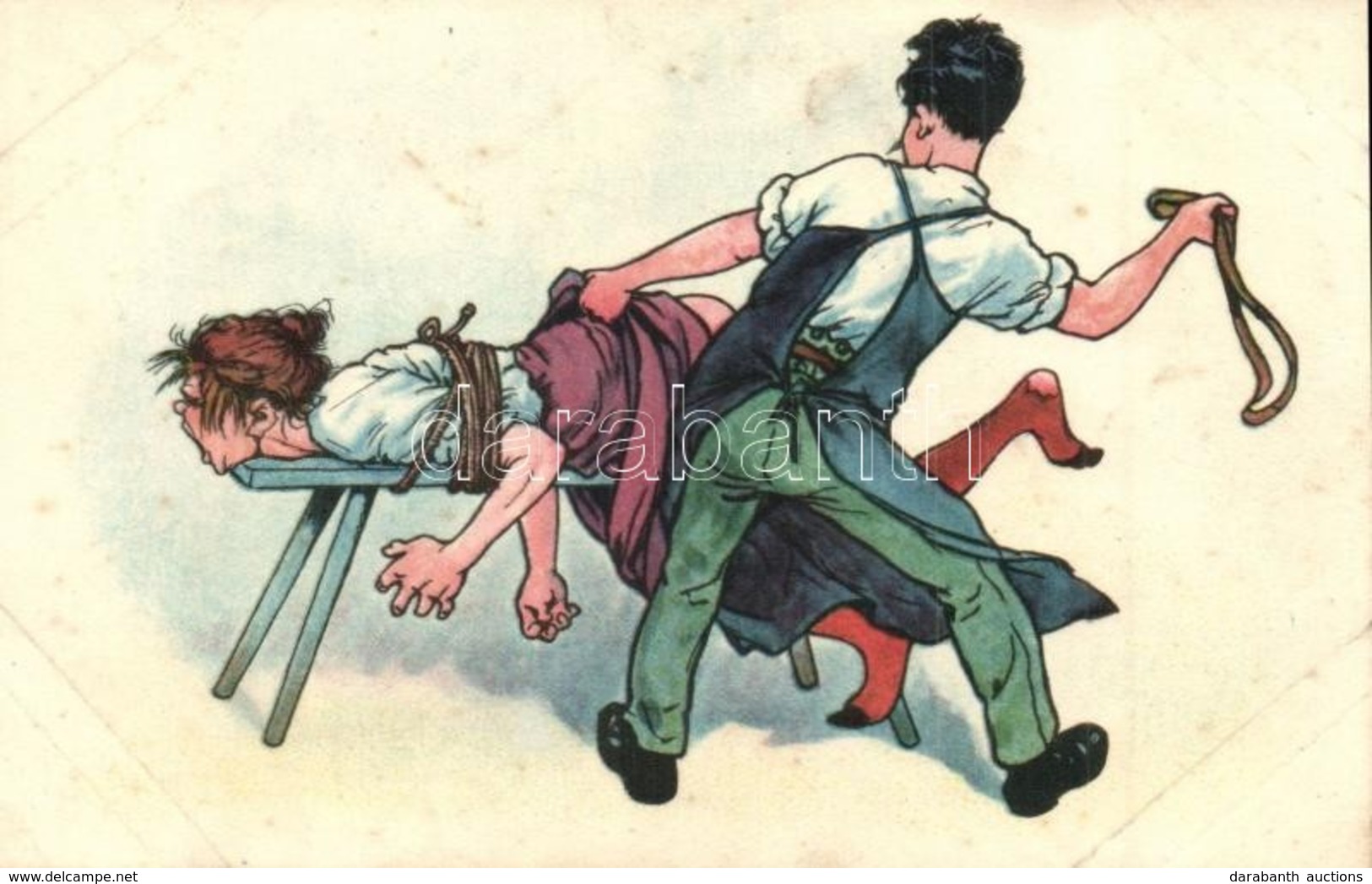 ** T2 Asszonyverés / Husband Beating His Wife. Humorous Art Postcard. L&P 2052. - Zonder Classificatie