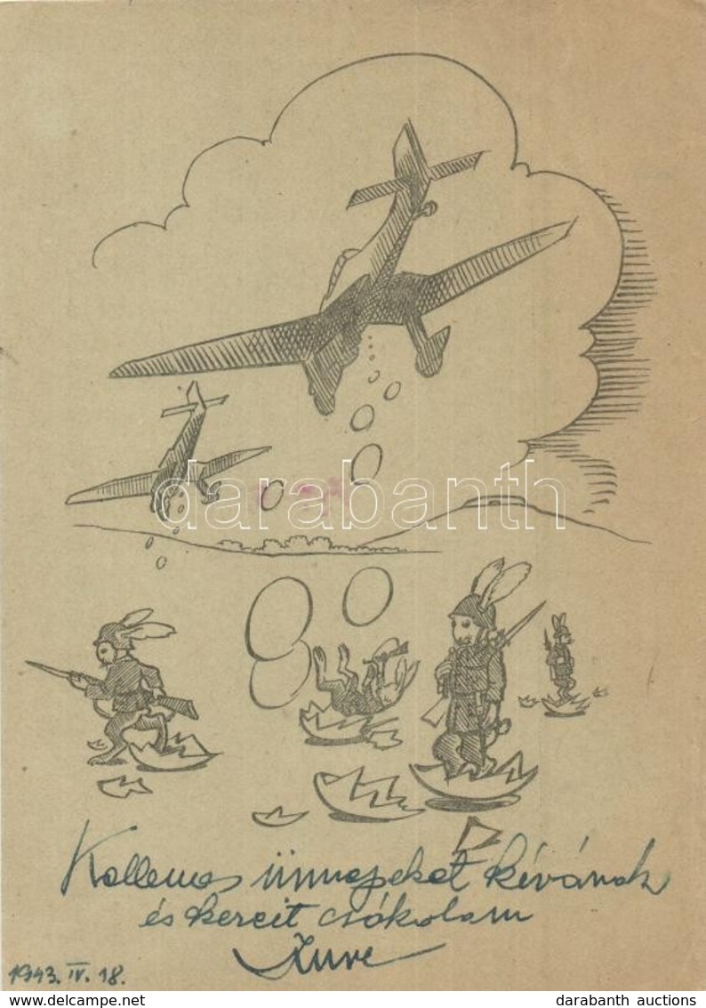 T2/T3 1943 Kellemes Ünnepeket! Tábori Postai Levelez?lap / WWII Hungarian Military Field Post, Easter Greetings With Air - Unclassified