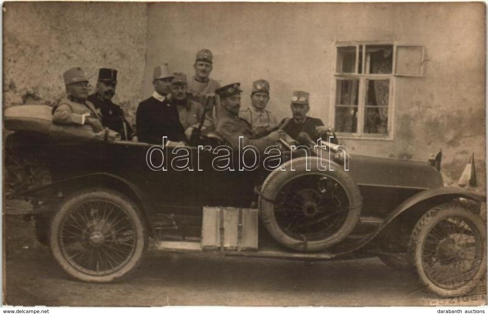 T2 1915 Máramarossziget, Sighetu Marmatiei; Dandártörzs A Háború Elején Autóban / WWI Military Officers In Automobile At - Ohne Zuordnung