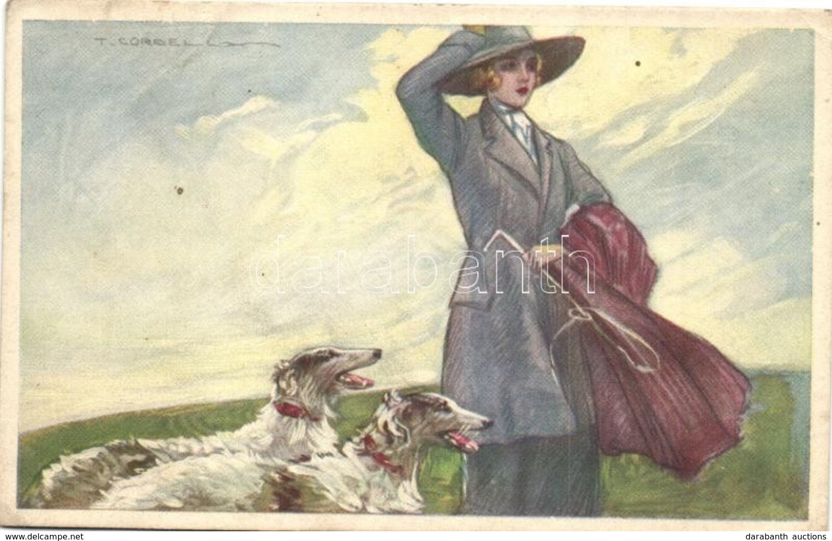 ** T2/T3 Italian Art Postcard. Lady With Sighthound. Anna & Gasparini 464-4. S: T. Corbella (fa) - Ohne Zuordnung