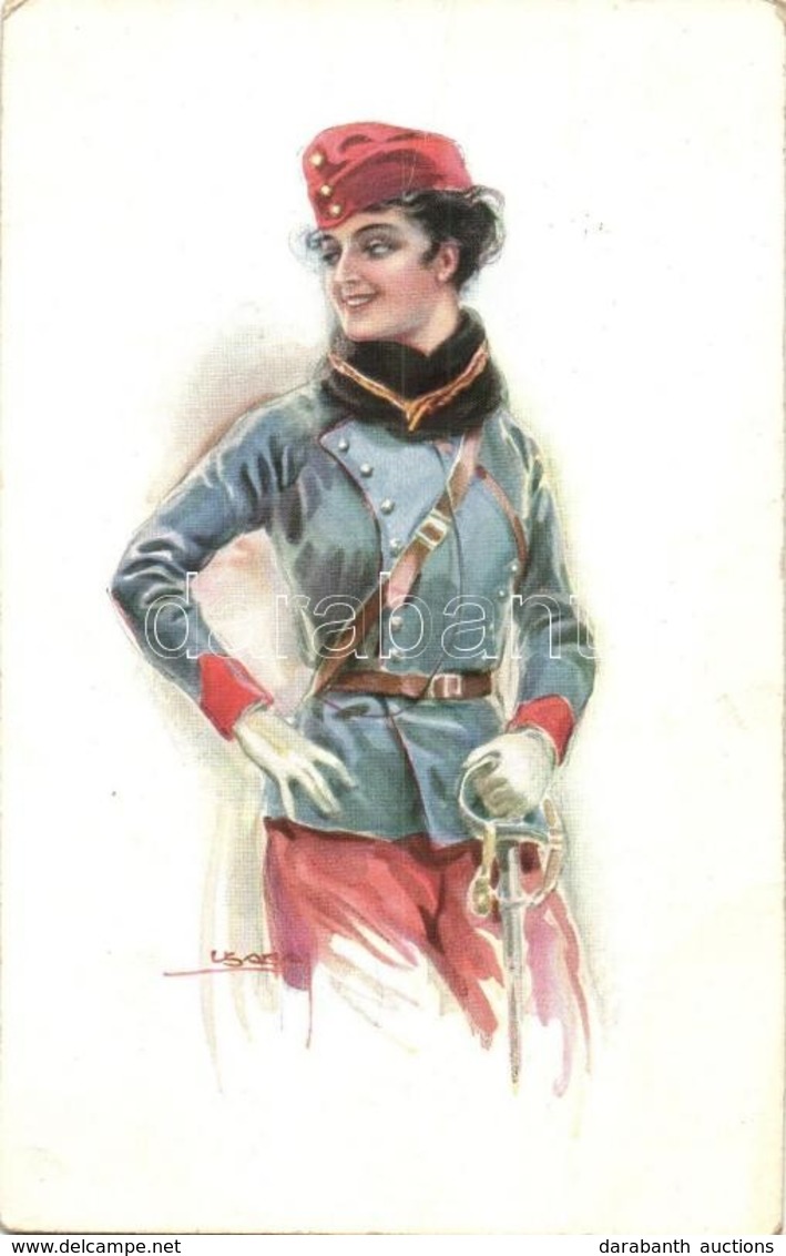T2/T3 Lady Soldier With Sword. Italian Art Postcard. ERKAL No. 331/b. S: Usabal (EK) - Ohne Zuordnung