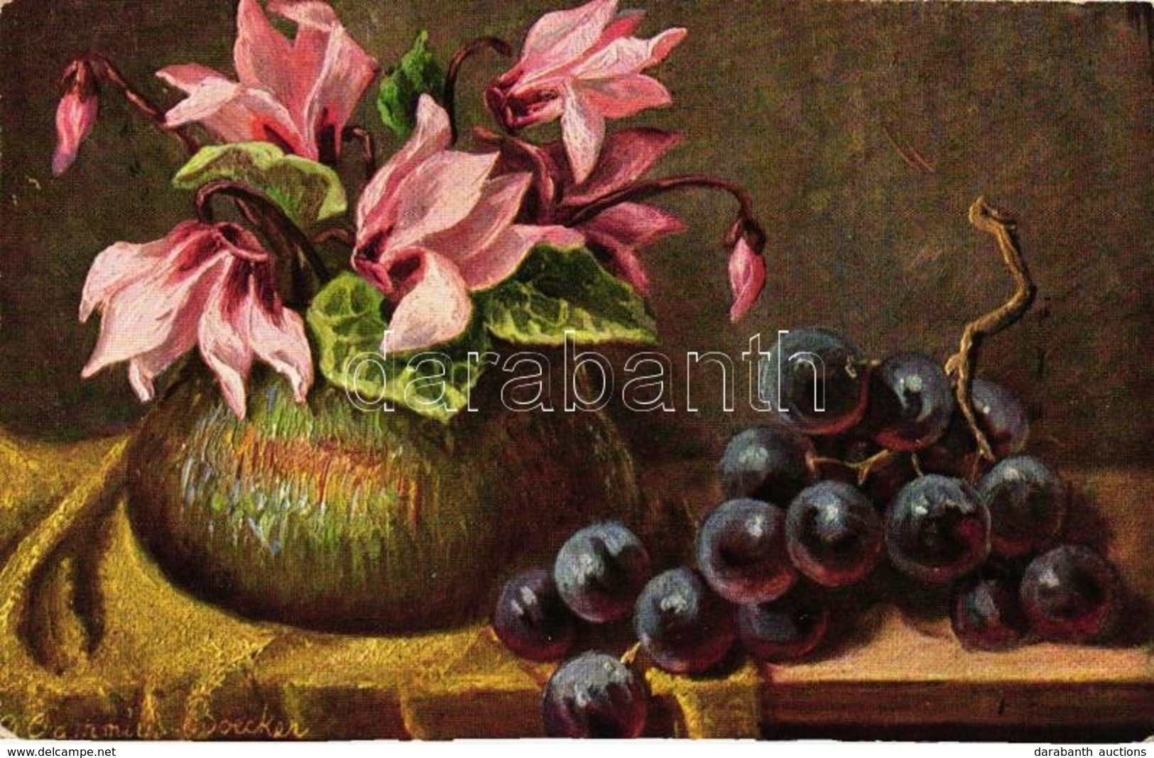 * T2/T3 Grapes And Flowers, Still Life, Erika No. 2835, S: A. Gammius Boecker (EK) - Ohne Zuordnung