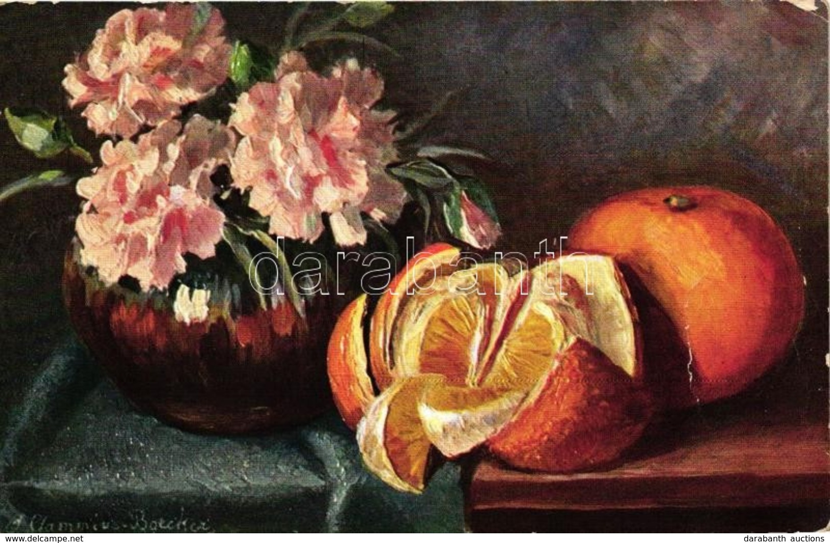 * T3 Orange And Flowers, Still Life, Erika No. 2855, S: A. Gammius Boecker (fa) - Zonder Classificatie