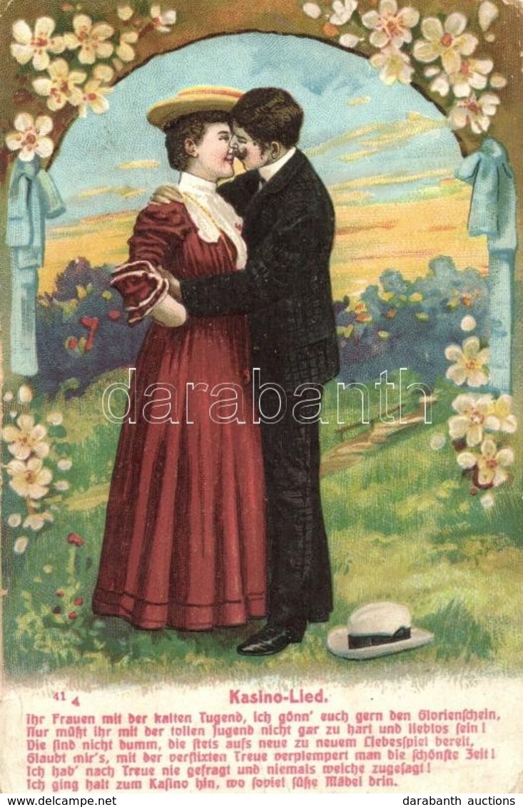 * T3/T4 Kasino-Lied; Romantic Couple, Floral, Litho (Rb) - Ohne Zuordnung