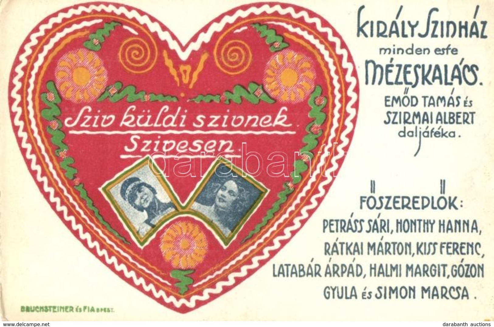 ** T2/T3 Szív Küldi Szívnek Szívesen. Király Színház Mézeskalács Reklámlap / Hungarian Theatre Advertisement (EK) - Zonder Classificatie