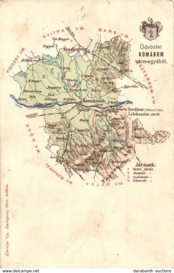 * T2/T3 Komárom Vármegye Térképe. Károly Gy. / Komárnanská Zupa / Komarom County Map (Rb) - Ohne Zuordnung