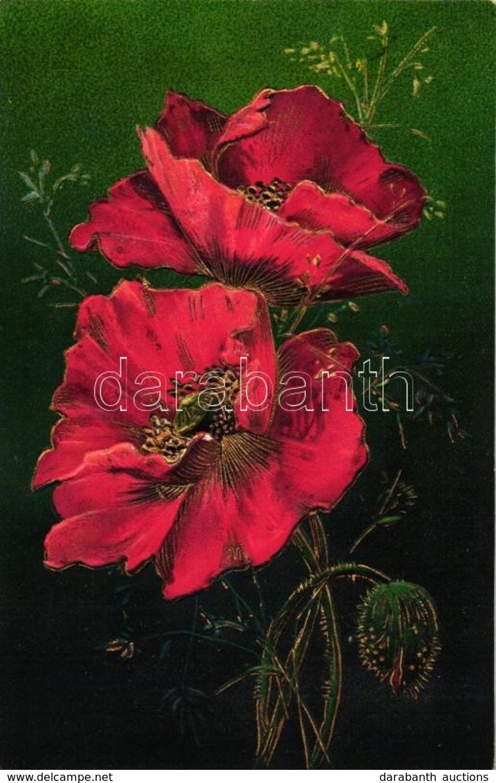* T2 Poppy Flower, Golden Decoration, Litho, Emb. - Zonder Classificatie