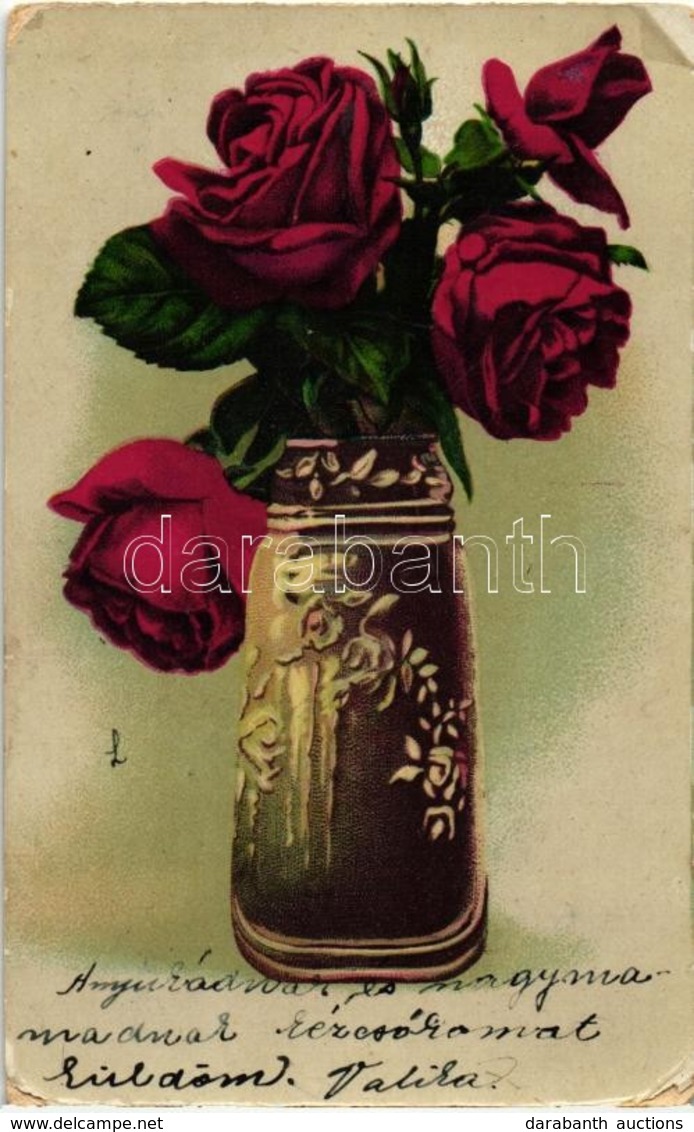 T3 Rose Flowers In Vase, Litho, S: L (surface Damage) - Ohne Zuordnung