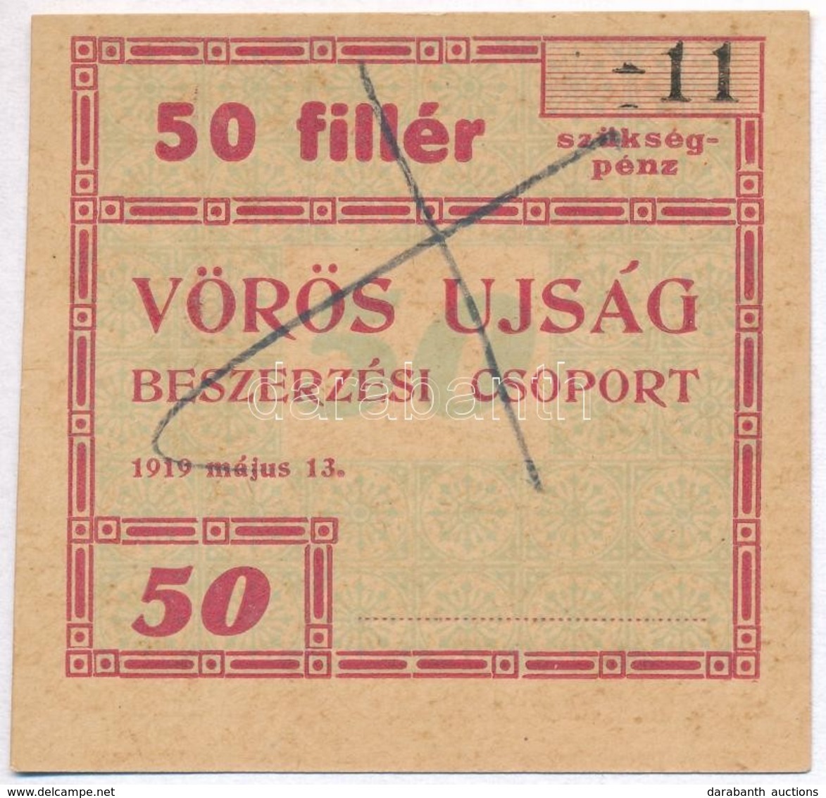 Budapest 1919. 50f 'Vörös Ujság' T:I- - Ohne Zuordnung