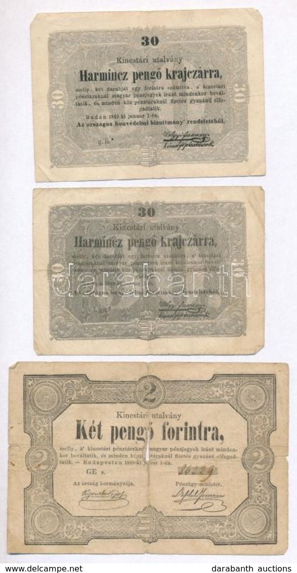 1849. 30kr  (2x) + 2Ft 'Kincstári Utalvány' T:III-,IV - Zonder Classificatie