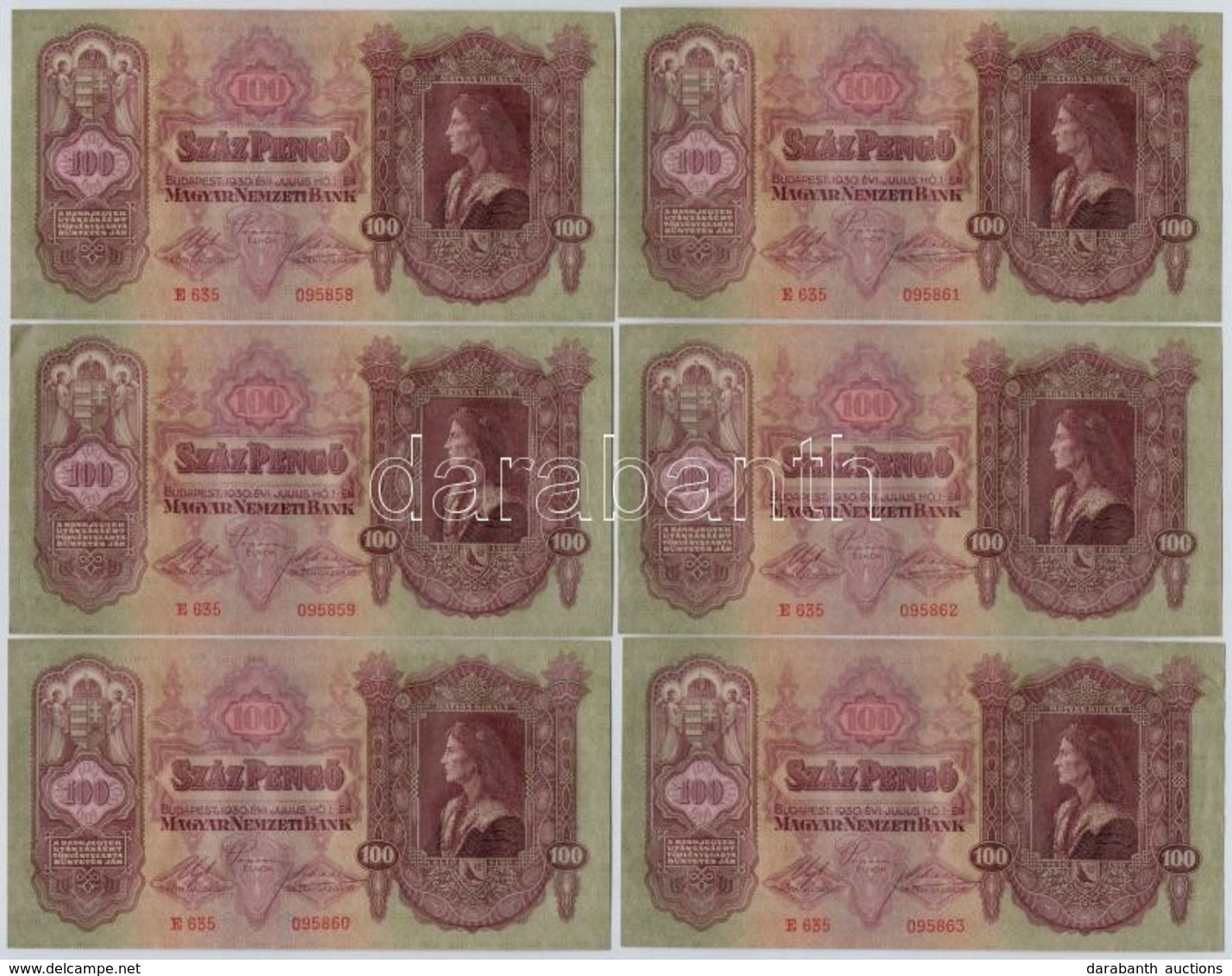 1930. 100P (6x) Sorszámkövet?k T:I,I- - Zonder Classificatie