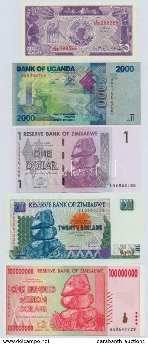 Vegyes: Szudán 1987. 25p + Uganda 2010. 2000Sh + Zimbabwe 1997. 20$ + 2007. 1$ + 2008. 100.000.000$ T:I,III (csak Egy)
M - Ohne Zuordnung