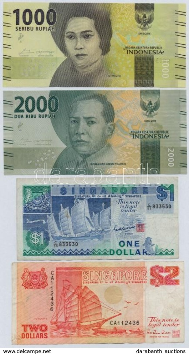 Vegyes: Indonézia 2016. 1000R + 2000R + Szingapúr 1987. 1$ + ~1990. 2$ T:II,III
Mixed: Indonesia 2016. 1000 Rupiah + 200 - Ohne Zuordnung