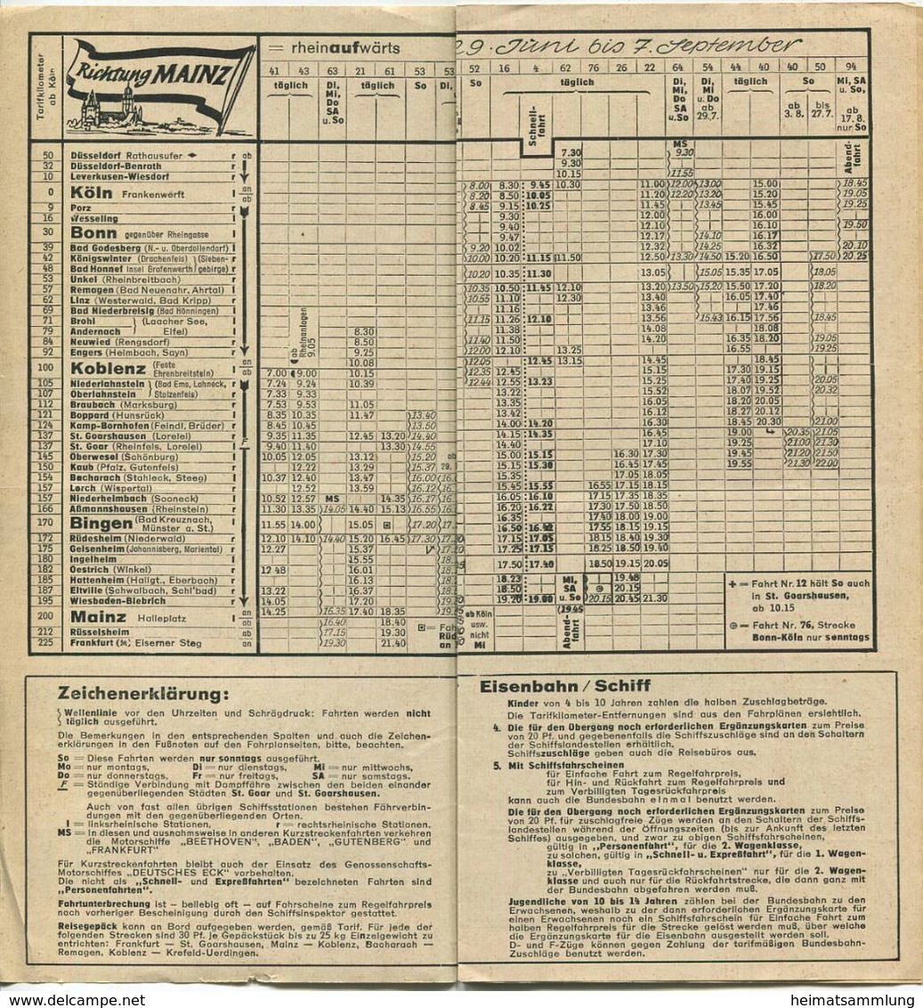 Deutschland - Köln-Düsseldorfer-Rheindampfschiffahrt 1958 - Faltblatt - Europe