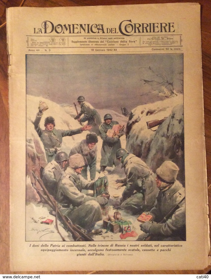 LA DOMENICA DEL CORRIERE  18/1/1942  SETTIMANALE COMPLETO DI INTERNO  COPERTINA VERDE E TUTTE LE PUBBLICITA' D'EPOCA - Oorlog 1939-45