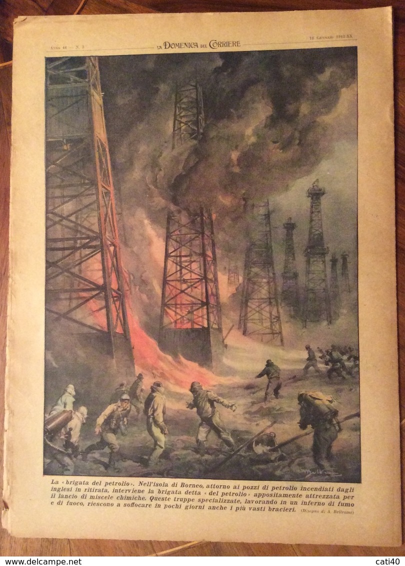 LA DOMENICA DEL CORRIERE  18/1/1942  SETTIMANALE COMPLETO DI INTERNO  COPERTINA VERDE E TUTTE LE PUBBLICITA' D'EPOCA - Oorlog 1939-45