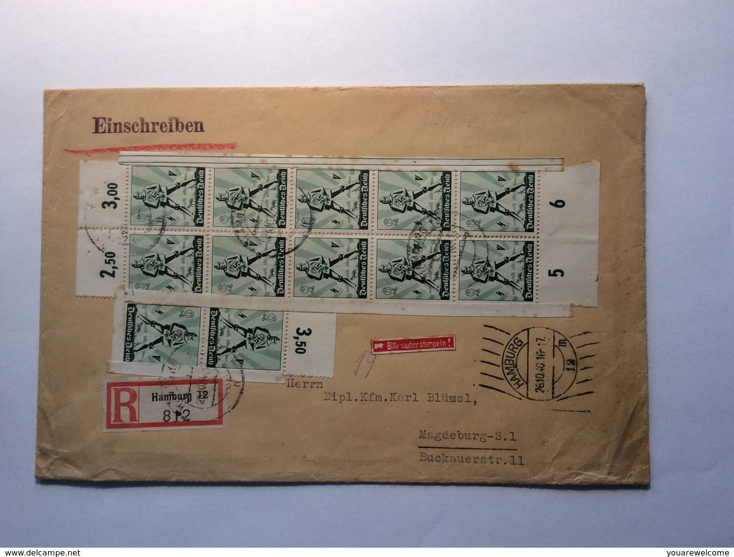 1940 Tag Der Arbeit 1 Mai Mi. 745  MEF R-Brief HAMBURG (Deutsches Reich Cover Lettre Paysan Bauer Farmer - Briefe U. Dokumente