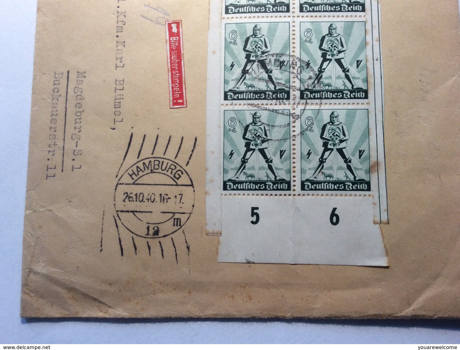 1940 Tag Der Arbeit 1 Mai Mi. 745  MEF R-Brief HAMBURG (Deutsches Reich Cover Lettre Paysan Bauer Farmer - Briefe U. Dokumente