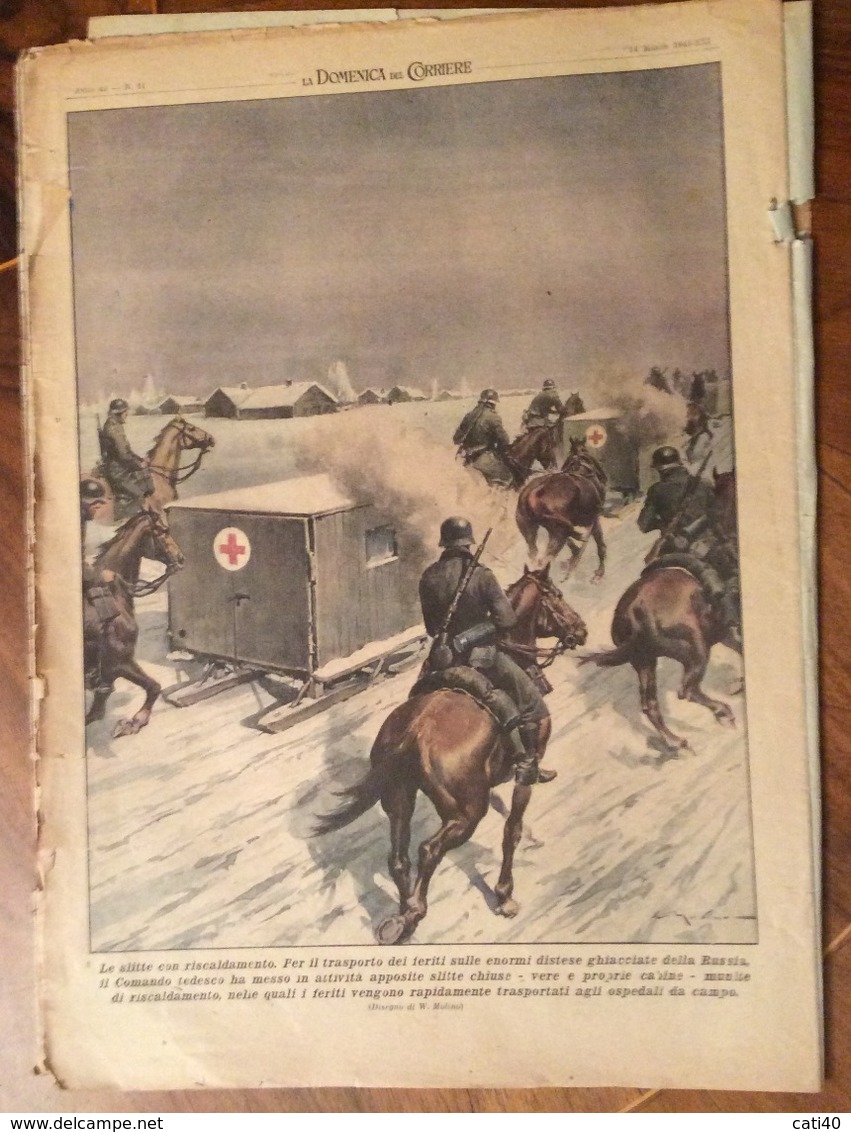 LA DOMENICA DEL CORRIERE DEL 14/3/1943  COMPLETA DI INTERNO  COPERTINA VERDE E TUTTE LE PUBBLICITA' D'EPOCA - Guerra 1939-45