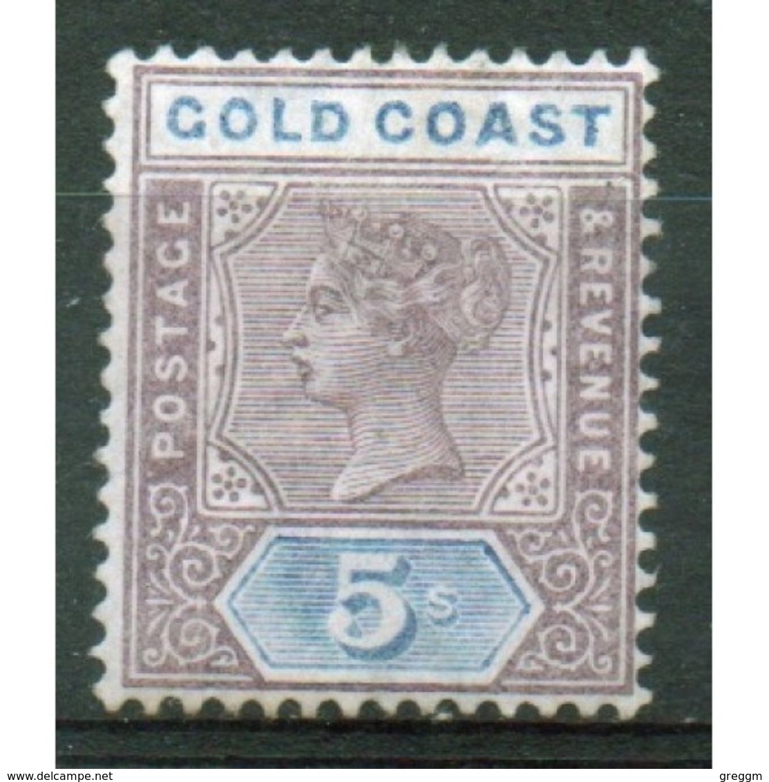 Gold Coast Queen Victoria Five Shilling Stamp.  This Stamp Was First Issued In 1889 And Is In Mounted Mint Condition. - Gold Coast (...-1957)