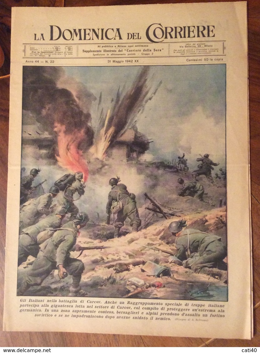 LA DOMENICA DEL CORRIERE DEL 31/5/1942  COMPLETA DI INTERNO  COPERTINA VERDE E TUTTE LE PUBBLICITA' D'EPOCA - Guerra 1939-45