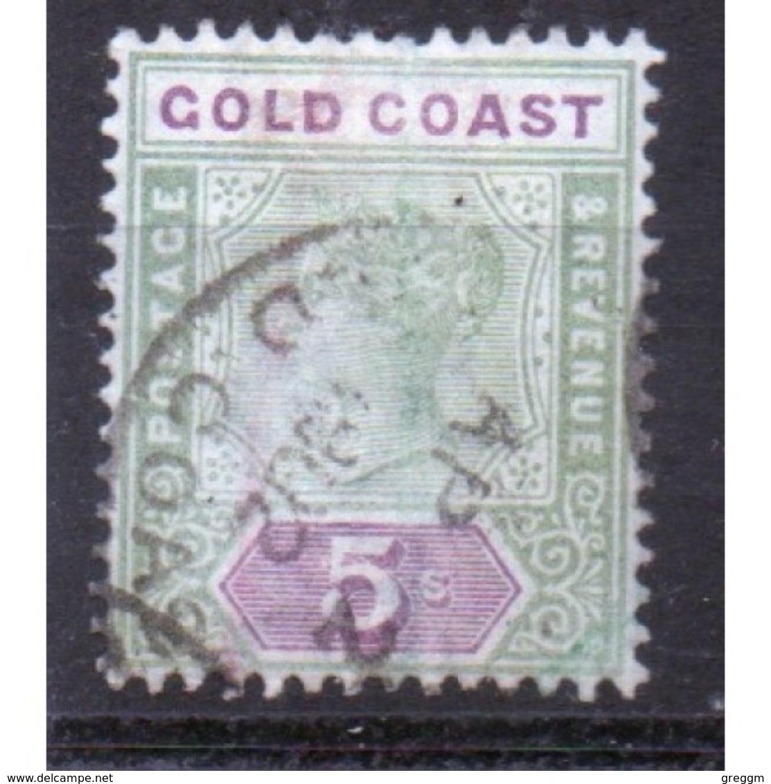 Gold Coast Queen Victoria Five Shilling Stamp.  This Stamp Was First Issued In 1898 And Is In Fine Used  Condition. - Gold Coast (...-1957)