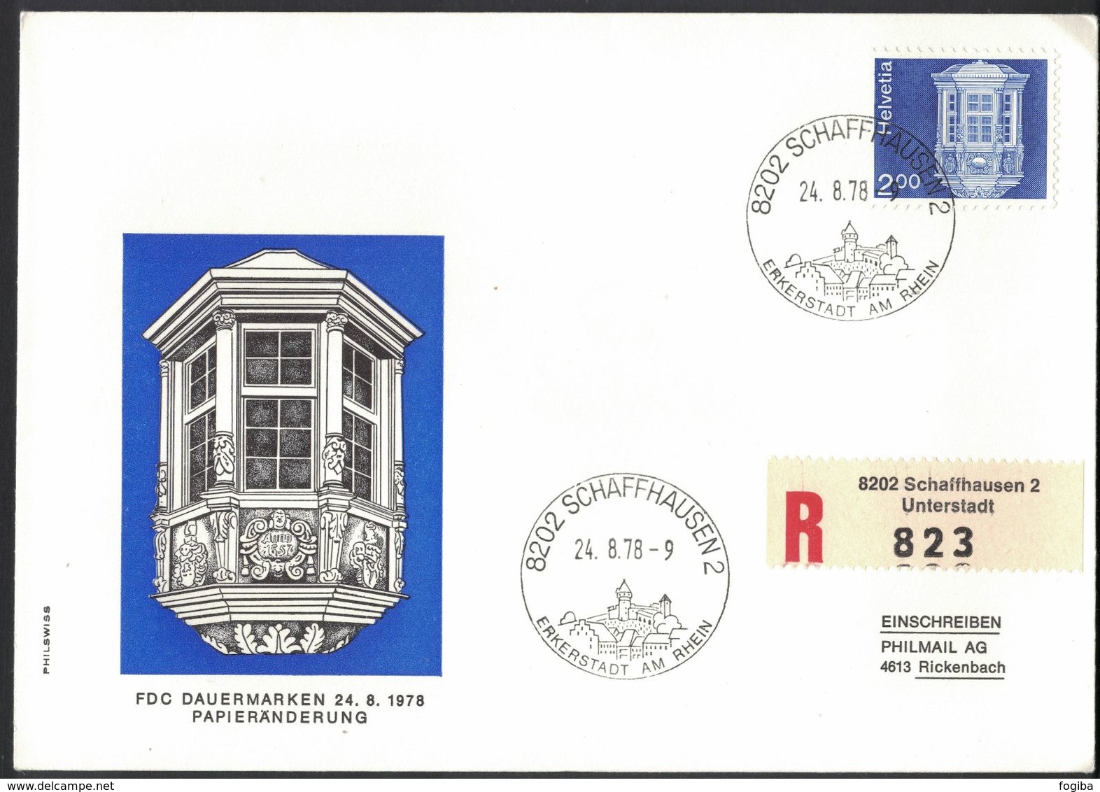 VE131   SWITZERLAND - Stamp With Registered Letter - First Day - Dauermarken  - Schaffhausen - 24.08.1978 - Storia Postale