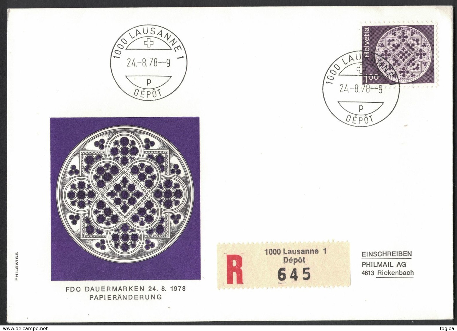 VE132   SWITZERLAND - Stamp With Registered Letter - First Day - Dauermarken  - Lausanne - 24.08.1978 - Storia Postale