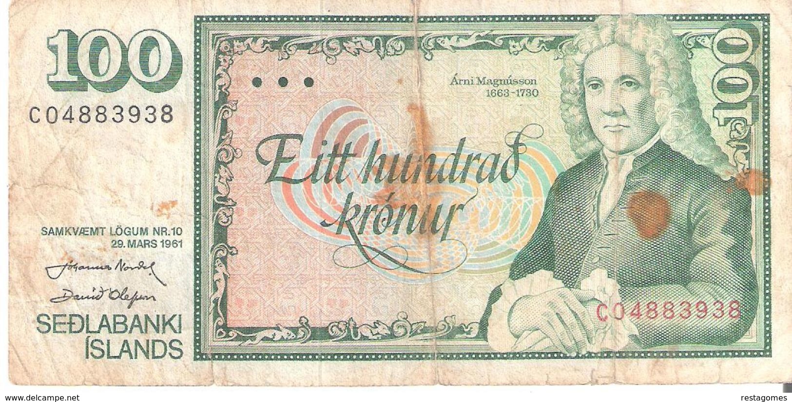 SEDLABANKI ISLANDS 100 Kronur - Islande