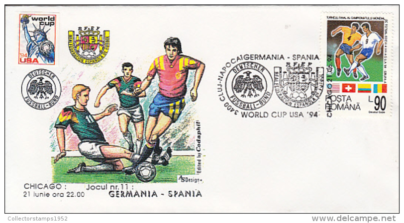 70456- USA'94 SOCCER WORLD CUP, GERMANY- SPAIN GAME, SPECIAL COVER, 1994, ROMANIA - 1994 – USA
