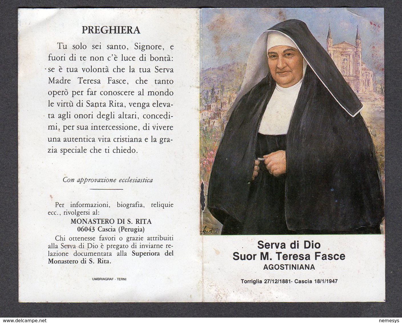 ITALY SANTINO Suor M. Teresa FASCE SEE 2 Scans - Religione & Esoterismo