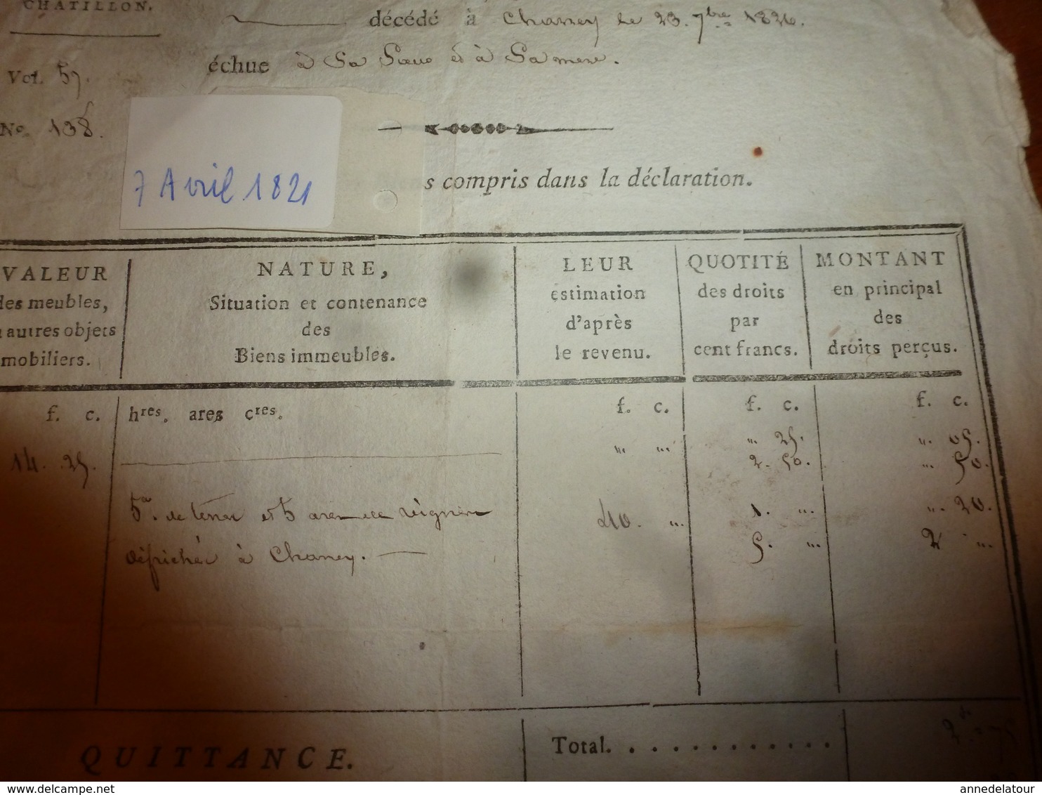 1821 Extrait De Déclaration De Succession HENRY GERARD à Charrey - Manuscrits