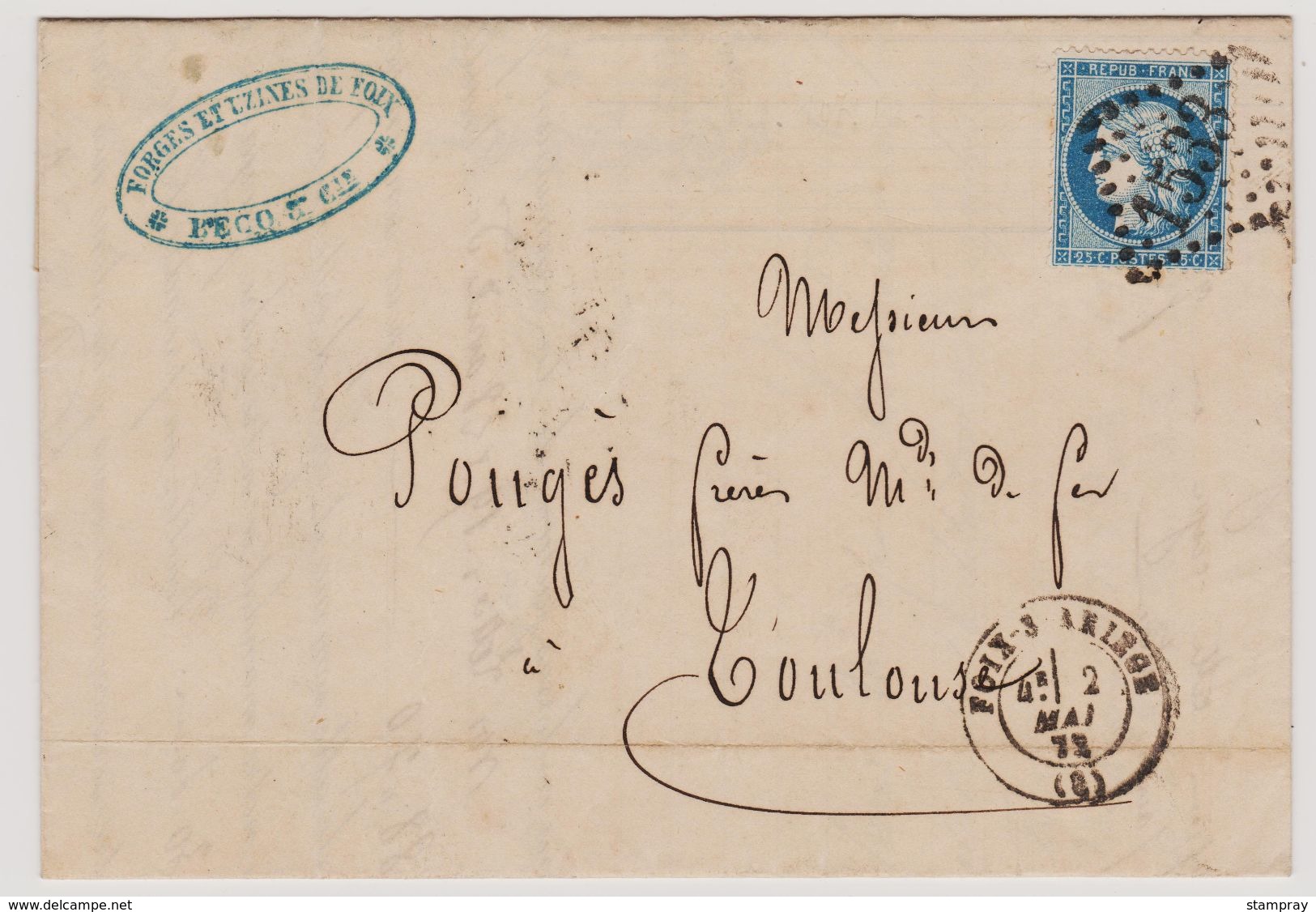 Cérès N° 60 A Position 107 B2 GC 1533 Foix Sur Ariège Sur Lettre 2 Scans - 1871-1875 Ceres