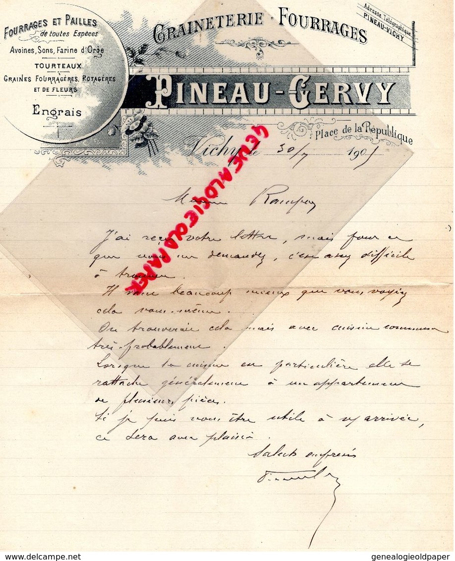 03- VICHY- RARE LETTRE MANUSCRITE SIGNEE PINEAU GERVY-GRAINES-1905-GRAINETERIE FOURRAGES- HORTICULTURE-PLACE REPUBLIQUE - Agricultura