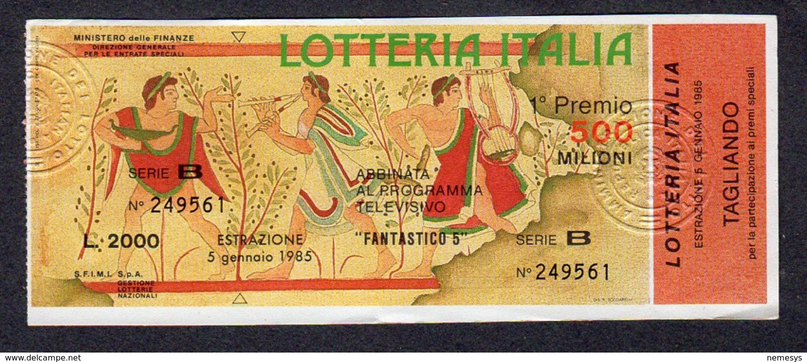 1985 BIGLIETTO LOTTERIA ITALIA SEE 2 Scans - Biglietti Della Lotteria