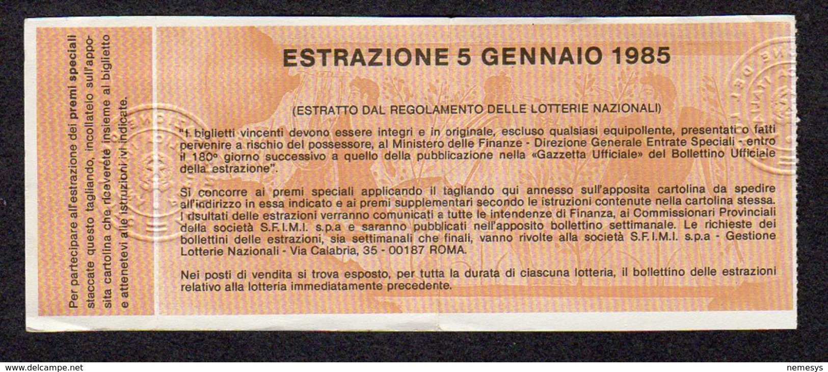 1985 BIGLIETTO LOTTERIA ITALIA SEE 2 Scans - Biglietti Della Lotteria
