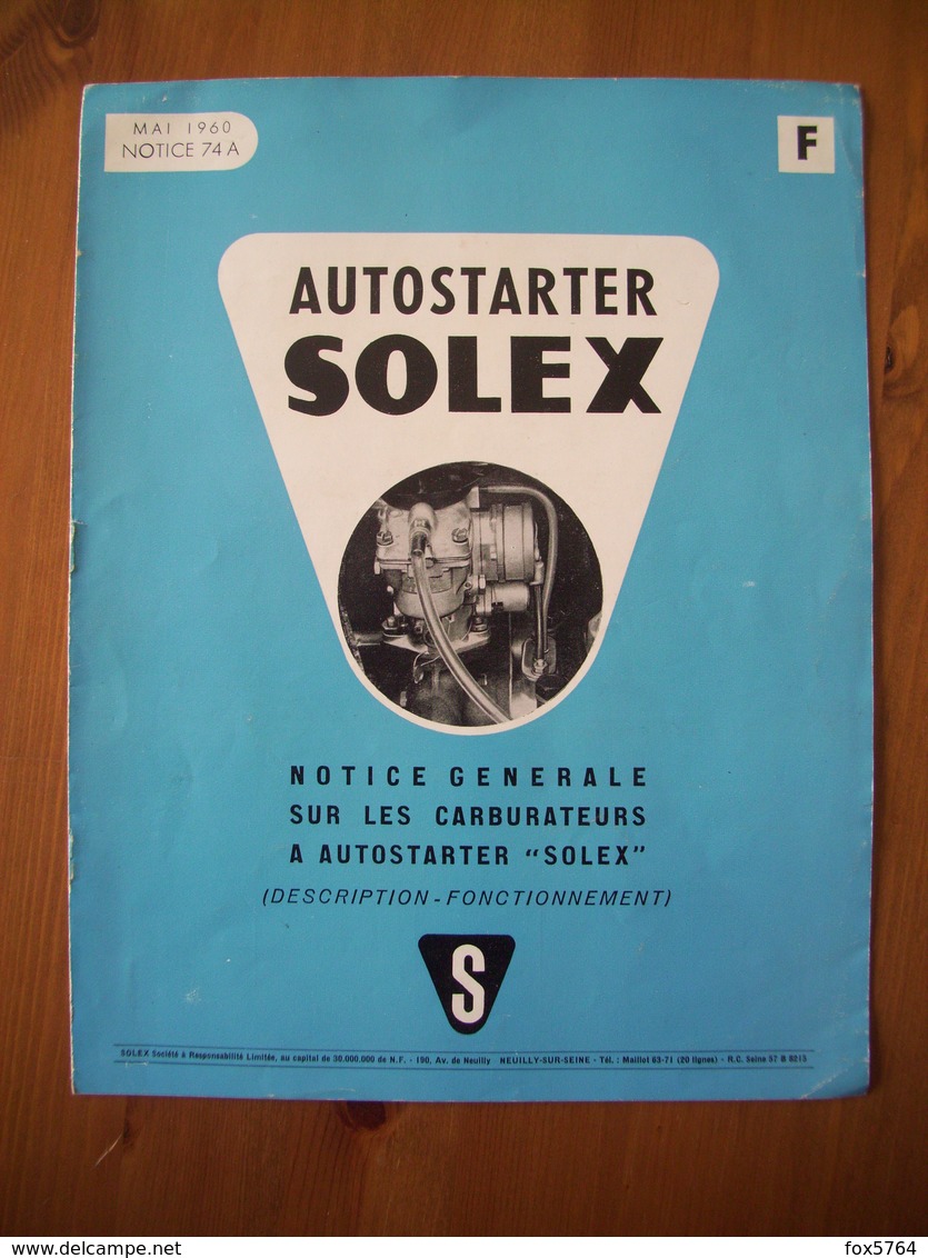 GUIDE TECHNIQUE / AUTOSTARTER SOLEX / ORIGINAL / EDITION 1960 - Motos