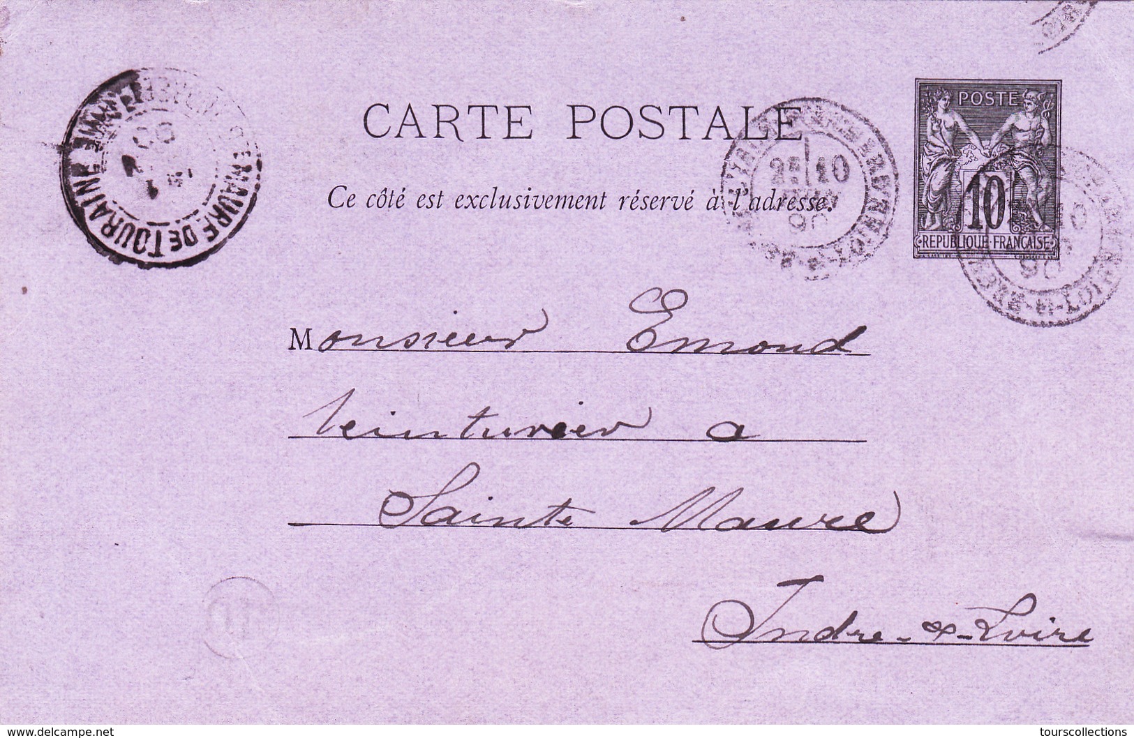 ENTIER POSTAL SAGE FRANCE De 1890 - Pour Teinturier De Sainte Maure De Touraine (37) Les Chillandières Larçay - Cartes Postales Types Et TSC (avant 1995)