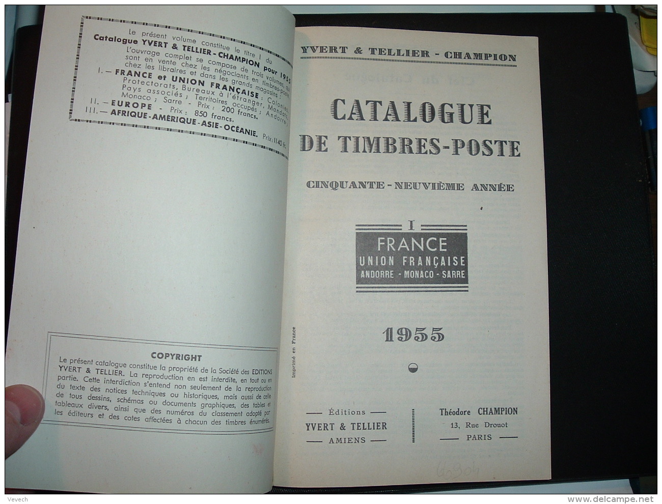 CATALOGUE DE TIMBRES-POSTE YVERT &amp; TELLIER CHAMPION I FRANCE UNION FRANCAISE ANDORRE MONACO SARRE 1955 - Frankreich