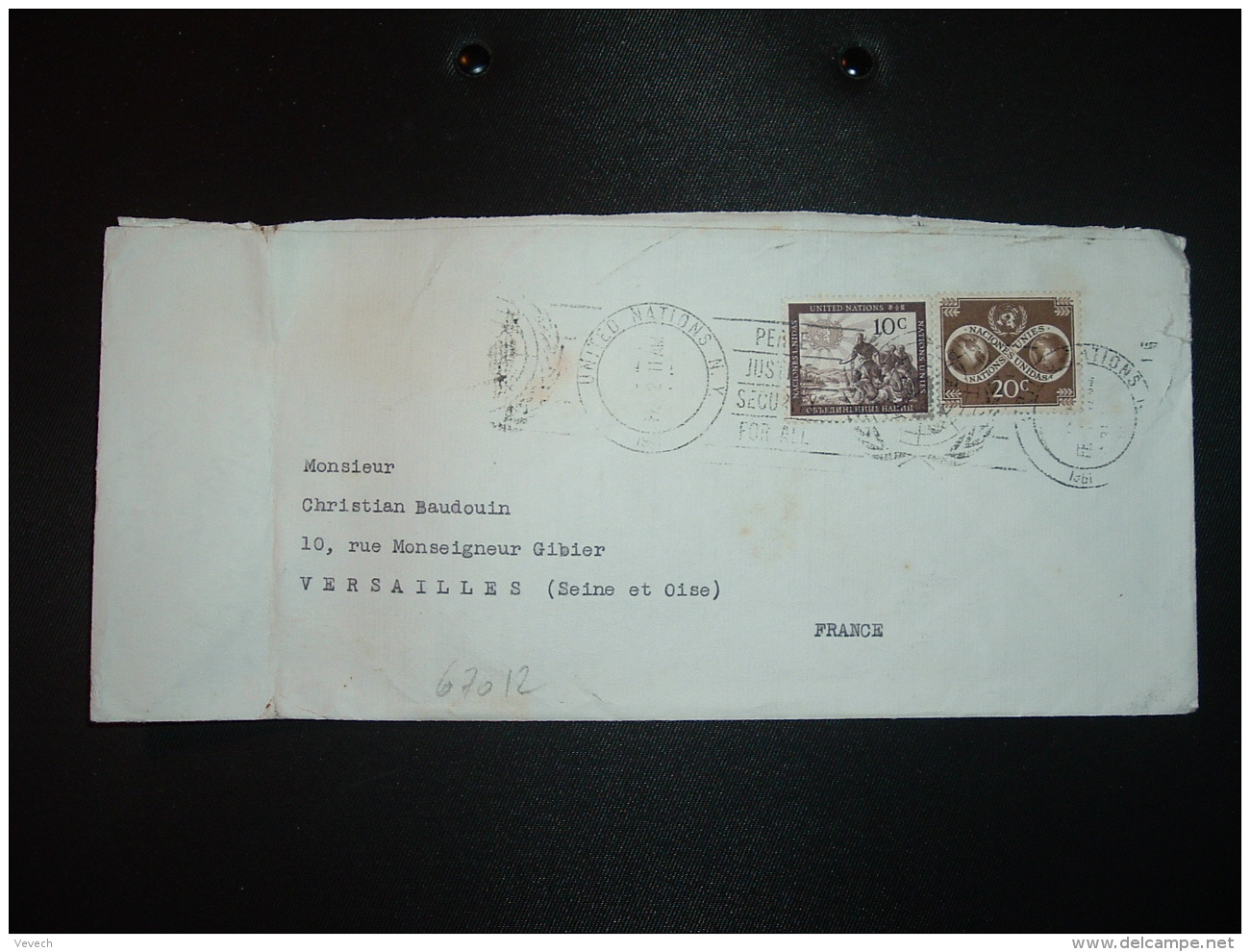 LETTRE TP 20c + TP 10c OBL.MEC.2 11 1961 UNITED NATIONS - Lettres & Documents