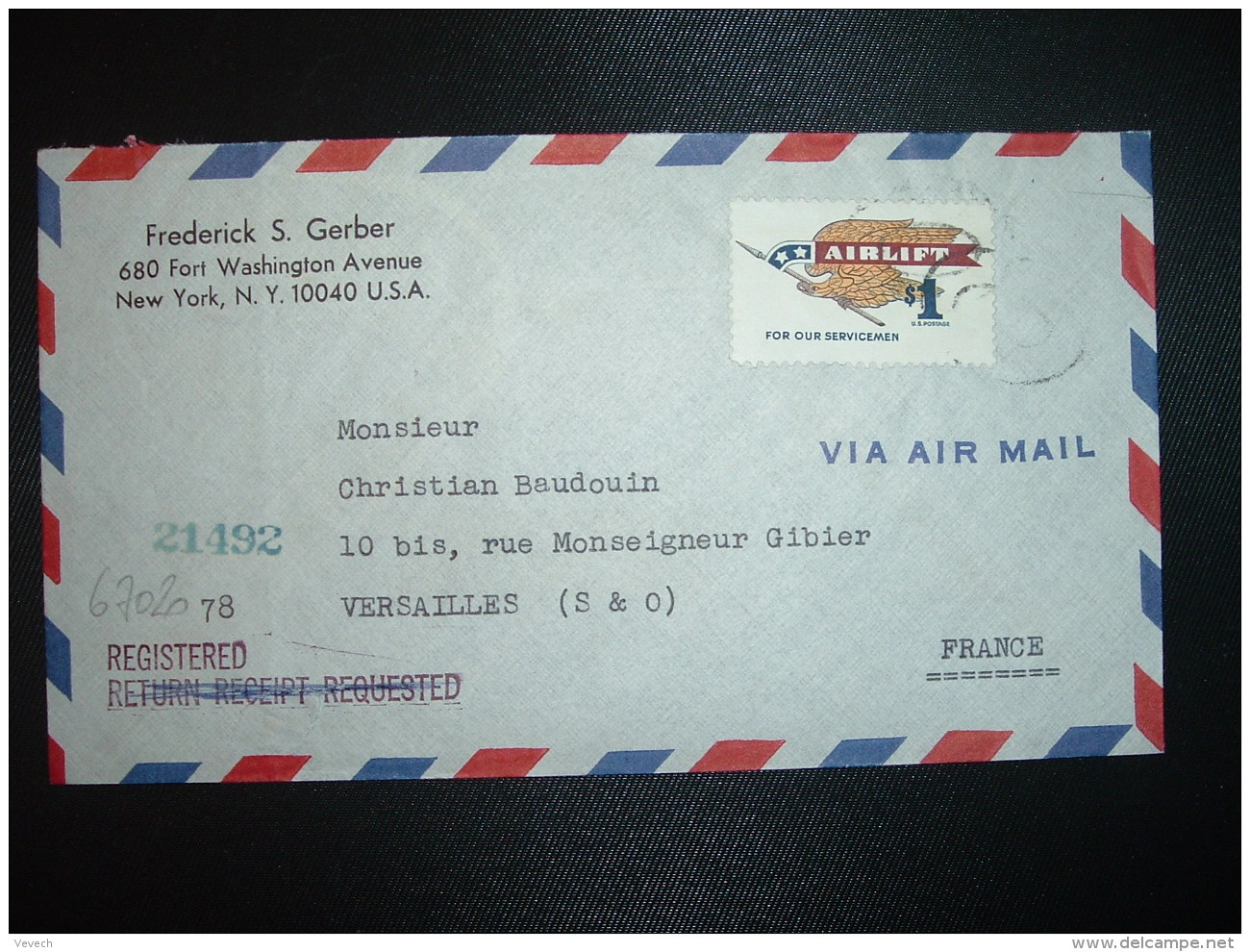 LR TP AIRLIFT FOR OUR SERVICEMER S 1 OBL. + OBL.JAN 6 1969 PATERSON + Griffe REGISTERED RETURN RECEPT REQUESTED (biffée) - Lettres & Documents