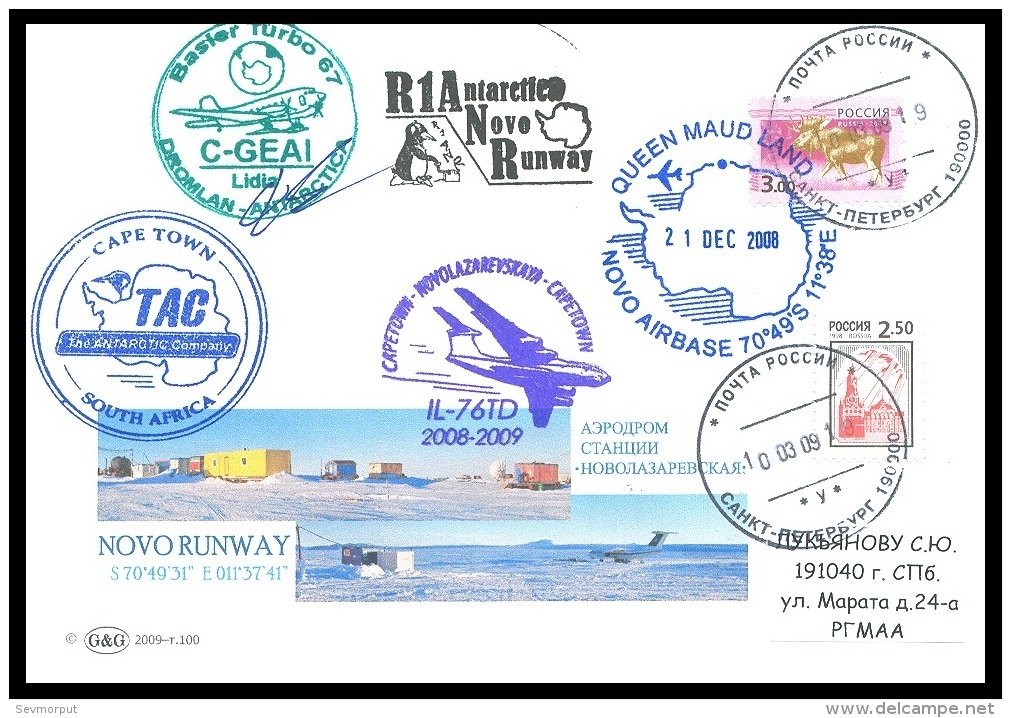 RAE-54 RUSSIA 2008 COVER Used AIRPORT NOVO RUNWAY AIRPLANE IL-76TD BASLER TURBO AVIATION TRANSPORT IPY CAPE TOWN Mailed - Basi Scientifiche