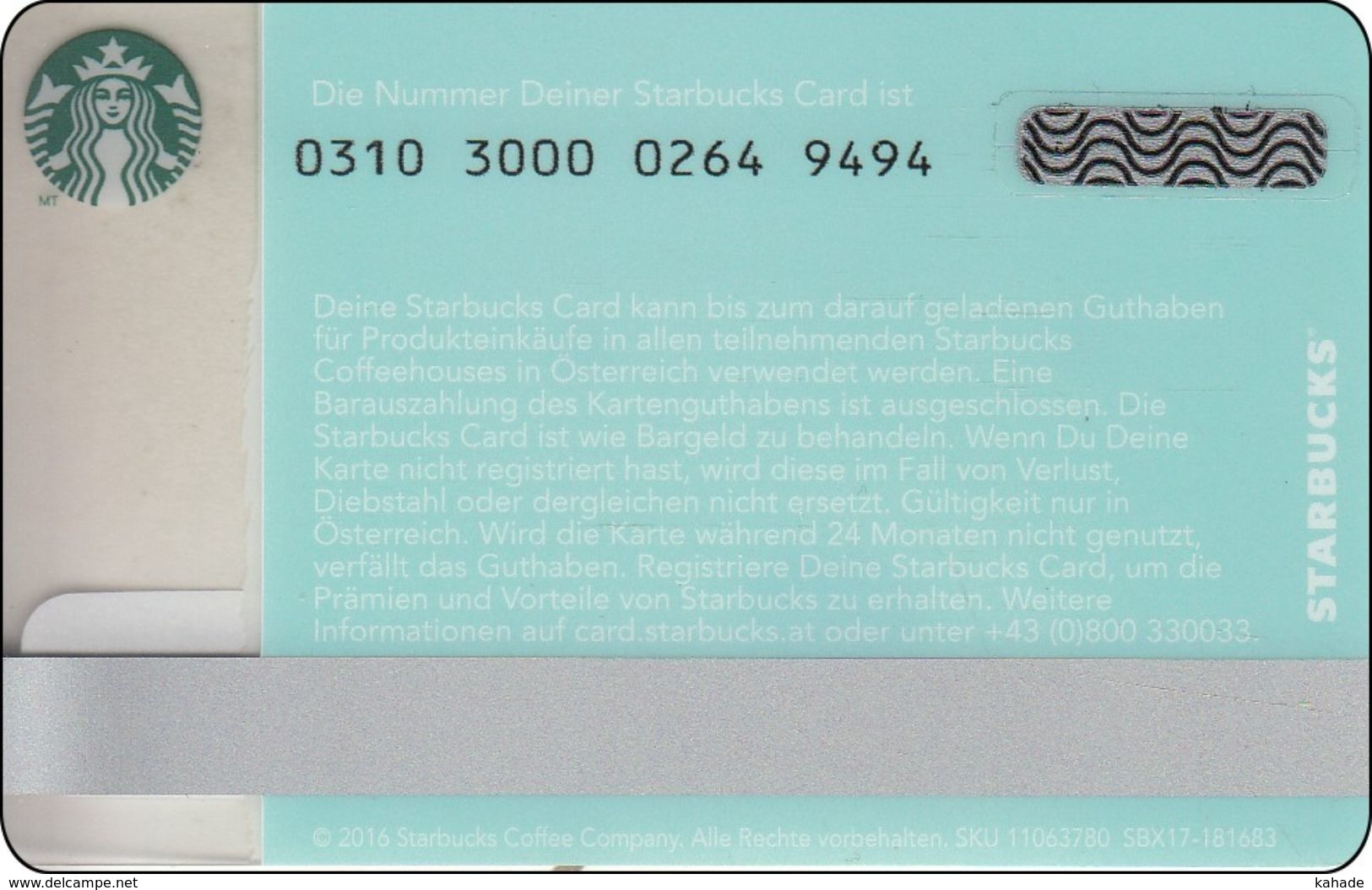 Austria Starbucks Card  Eisbär  2016 - 0310 - Gift Cards