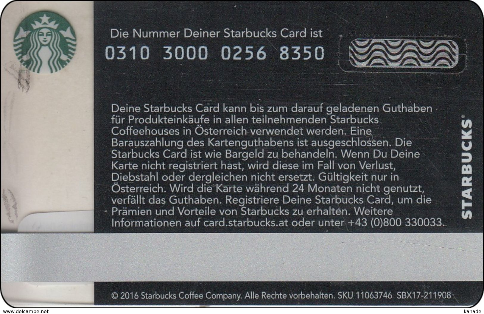 Austria Starbucks Card  Seattle Starbucks  2016 - 0310 - Gift Cards