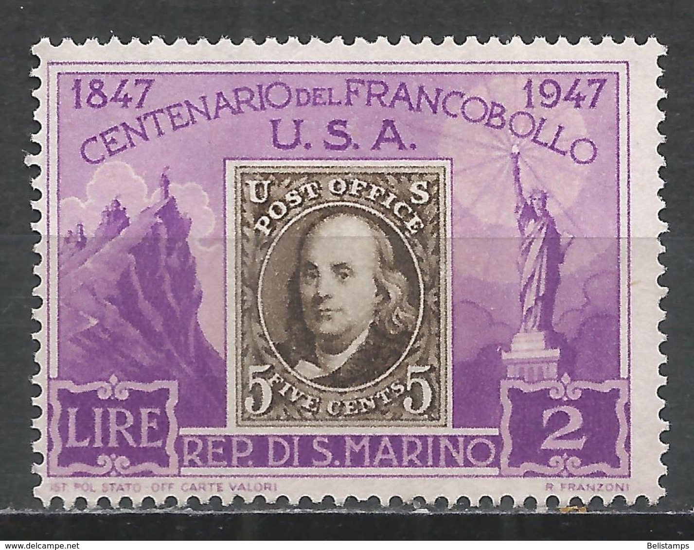 San Marino 1947. Scott #266 (M) United States 1847 Stamp - Neufs